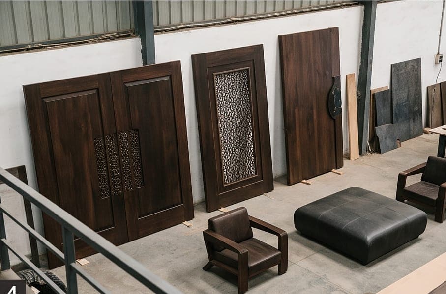 Concept render of finished doors, screens and seating displayed in a gallery area