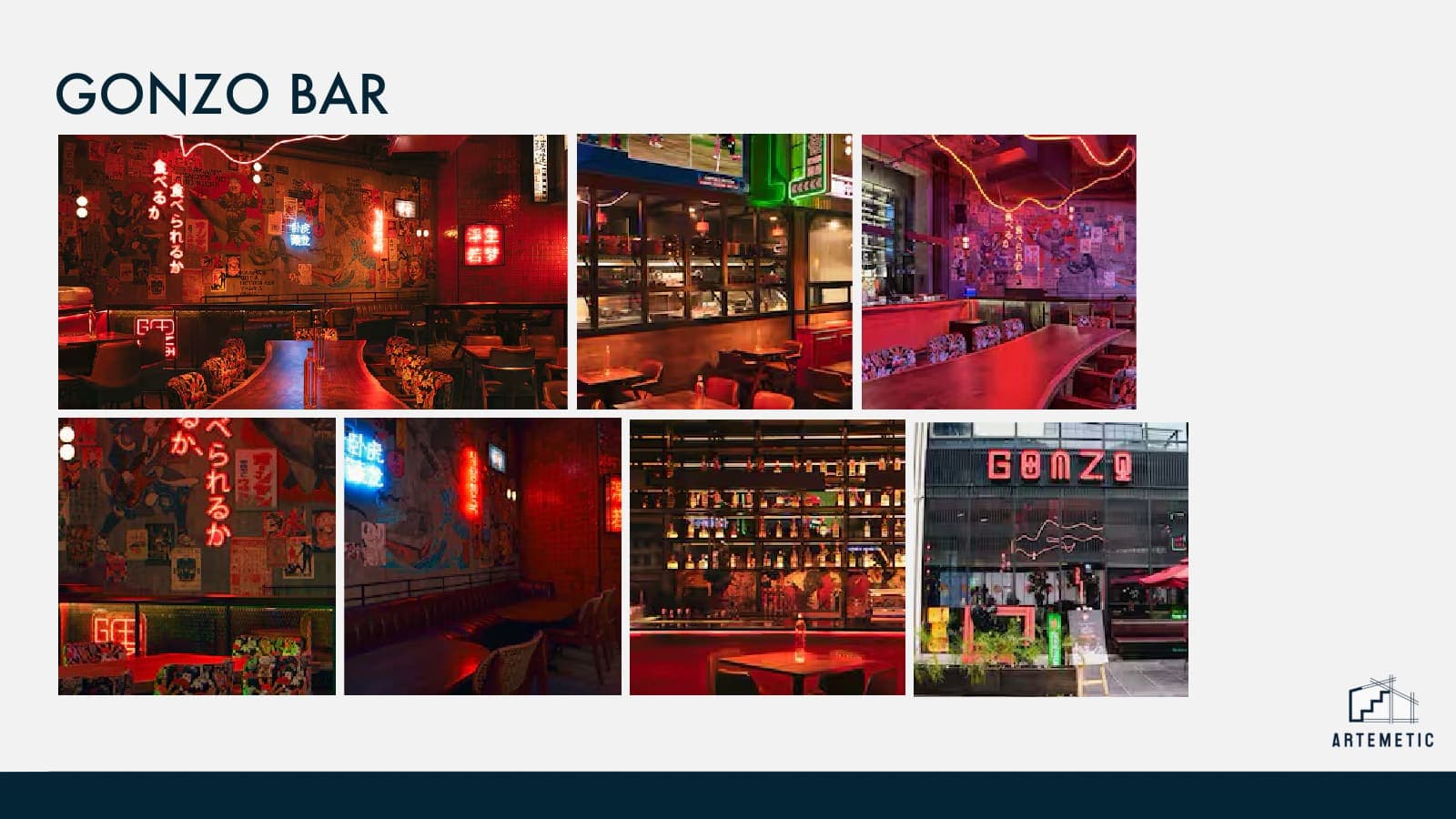 Raw food-grade interior of Gonzo Bar — a South East Asian street-style restaurant and bar in Gurgaon, built end-to-end by Artemetic